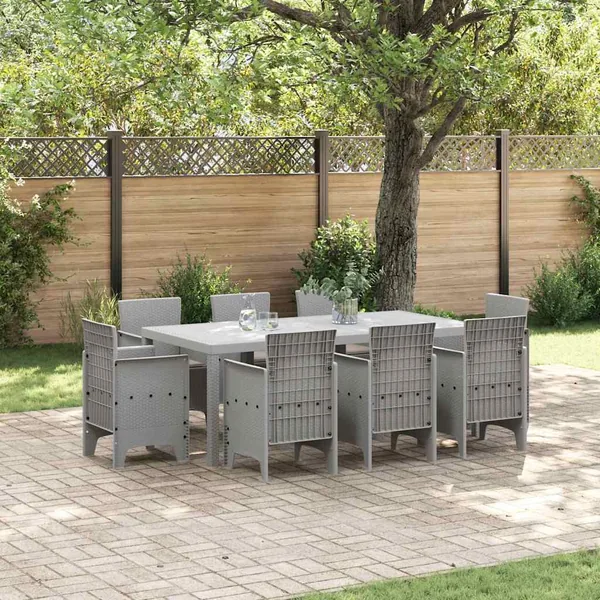 Ensemble de salle à manger pour jardin 9 pcs Gris clair