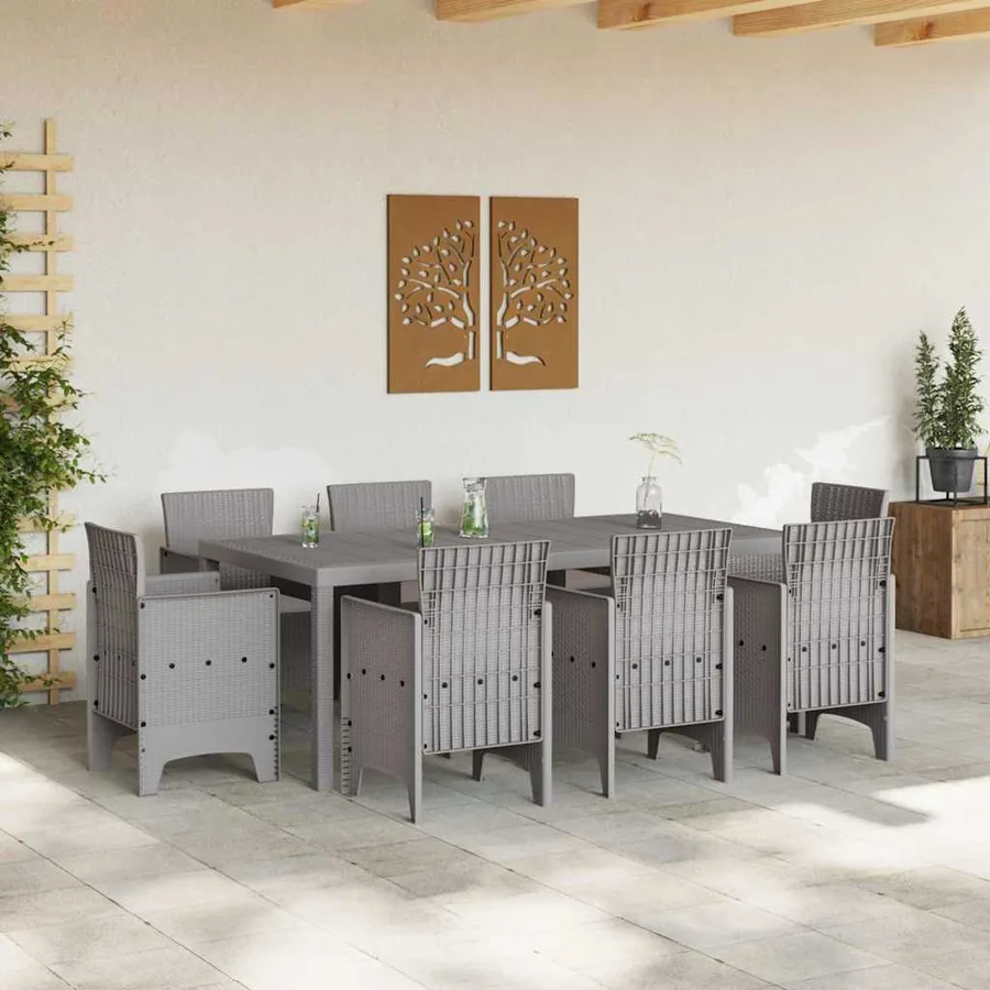 Ensemble de salle à manger pour jardin 9 pcs Gris clair - 3