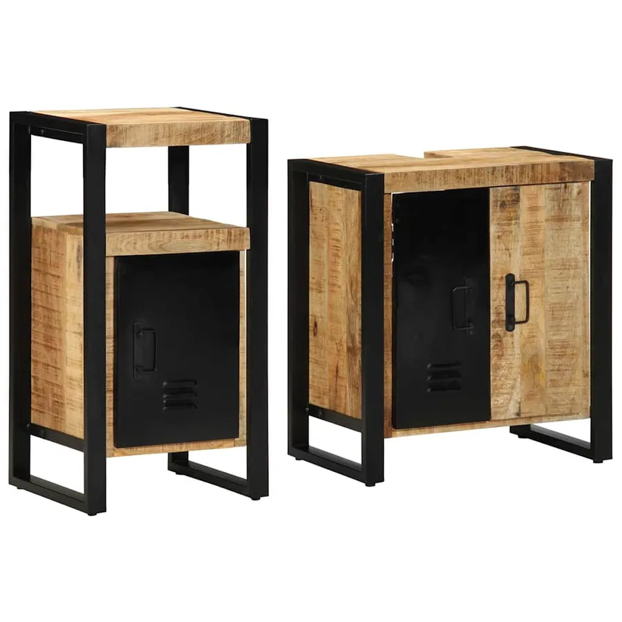 Ensemble de mobilier de salle de bain 2 pcs Marron et Noir - 2