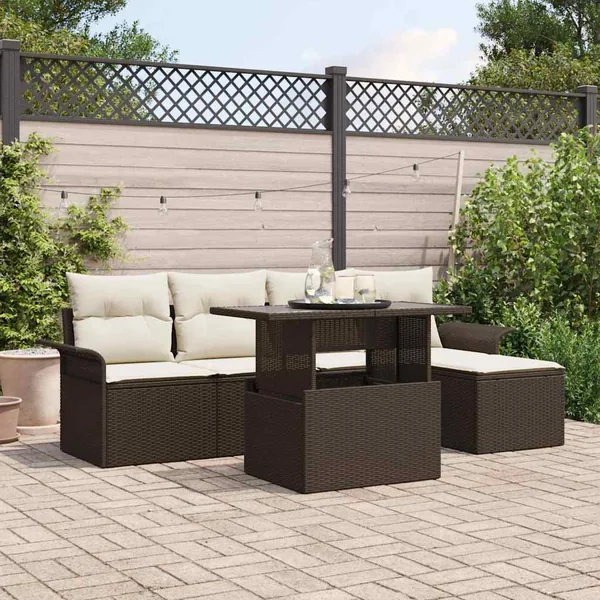 Ensemble de canapé de jardin 6 pcs Marron polyrotin