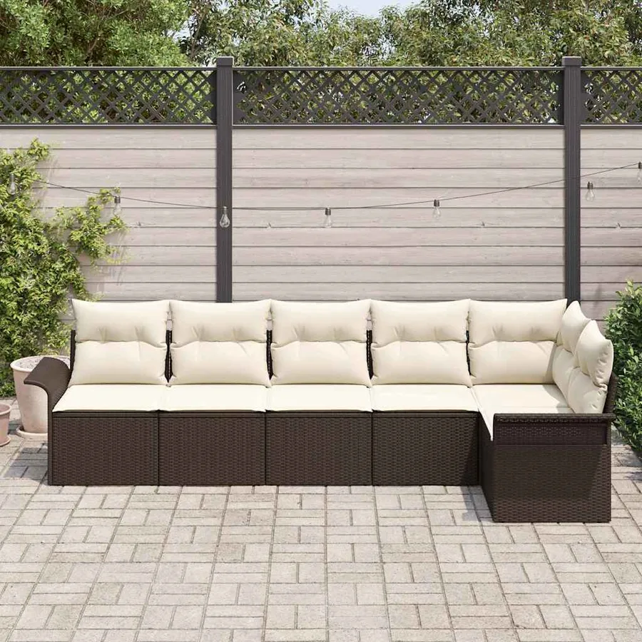 Ensemble de canapé de jardin 6 pcs Marron polyrotin - 3