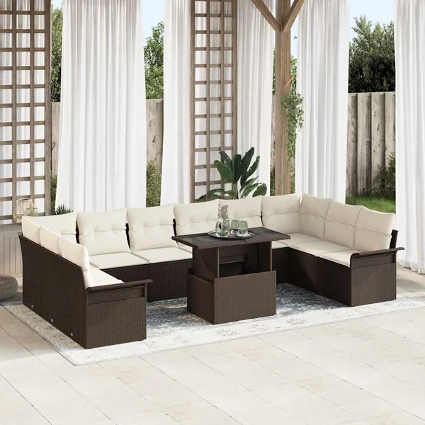 Ensemble de canapé de jardin 11 pcs Marron Poly rotin