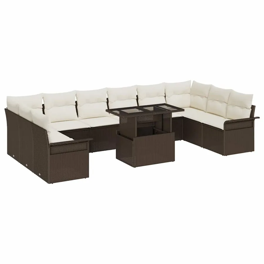 Ensemble de canapé de jardin 11 pcs Marron Poly rotin - 2