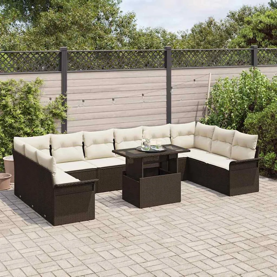 Ensemble de canapé de jardin 11 pcs Marron Poly rotin - 3
