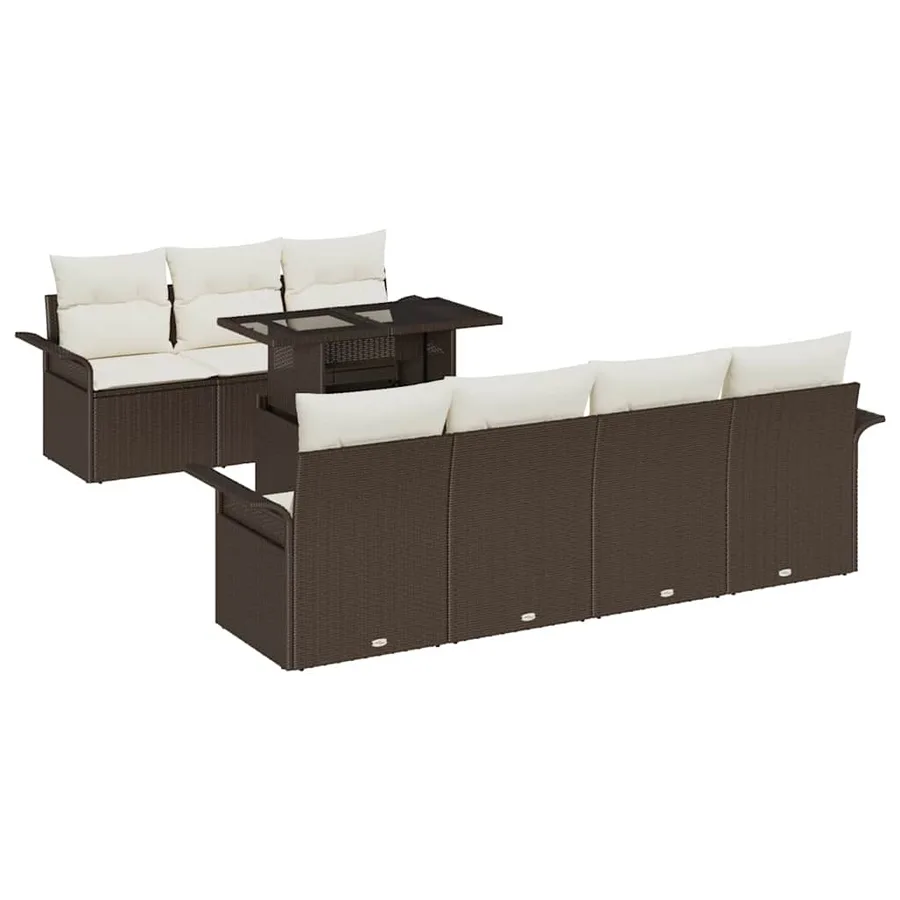 Ensemble de canapé de jardin 8 pcs Marron polyrotin - 2