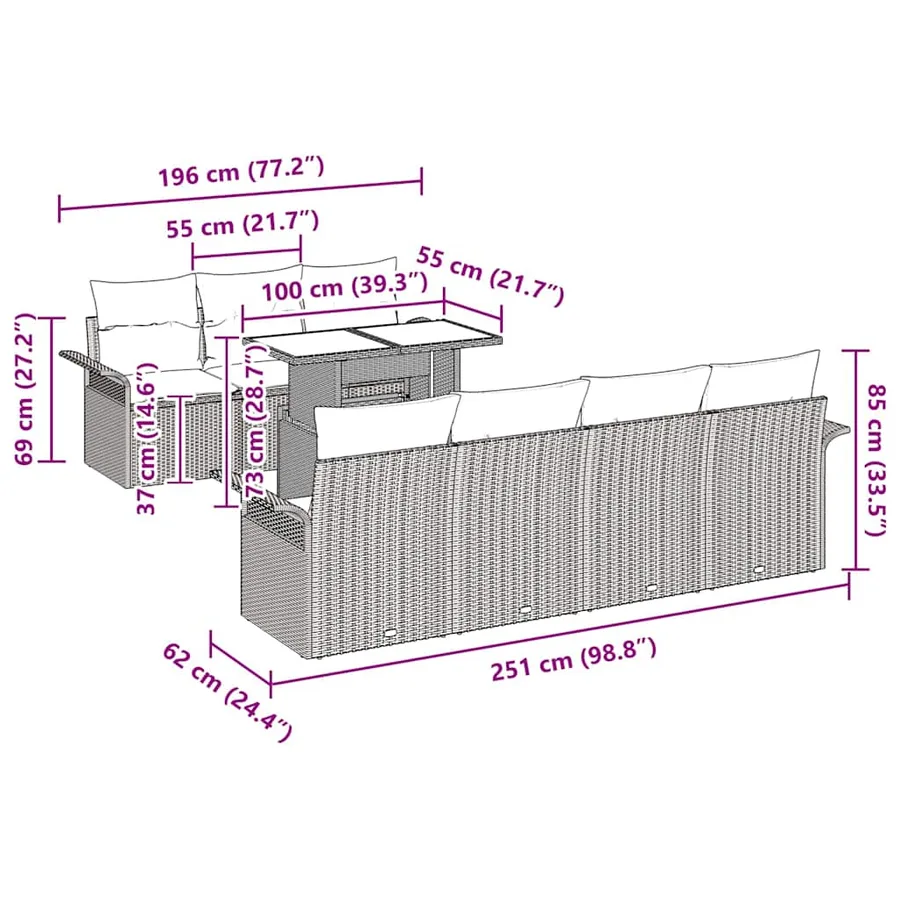 Ensemble de canapé de jardin 8 pcs Marron polyrotin - 8