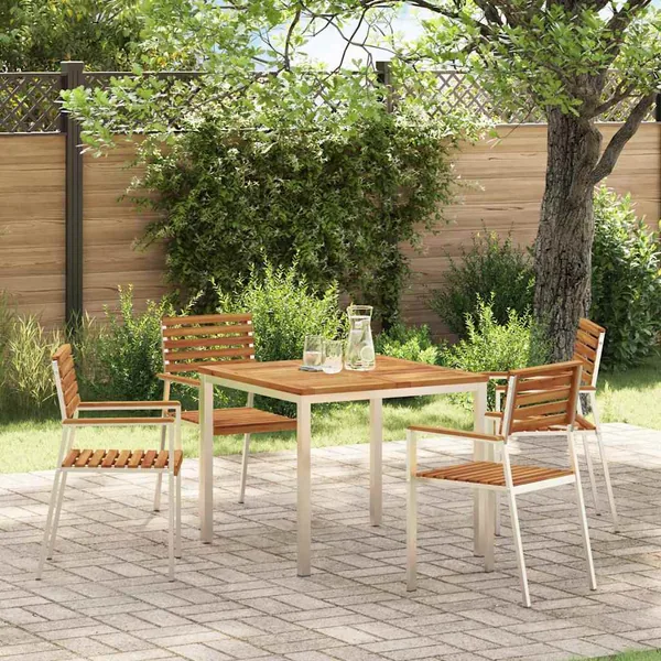 Chaise de jardin 4 pcs Bois d'acacia massif et acier inoxydable