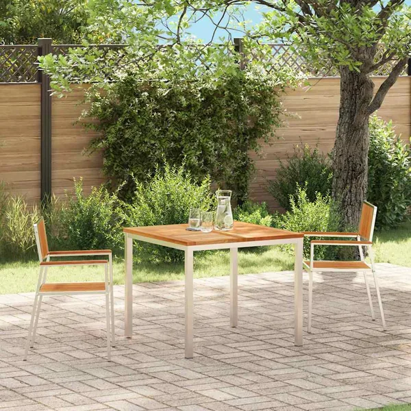 Chaise de jardin 2 pcs Bois de teck massif et acier inoxydable