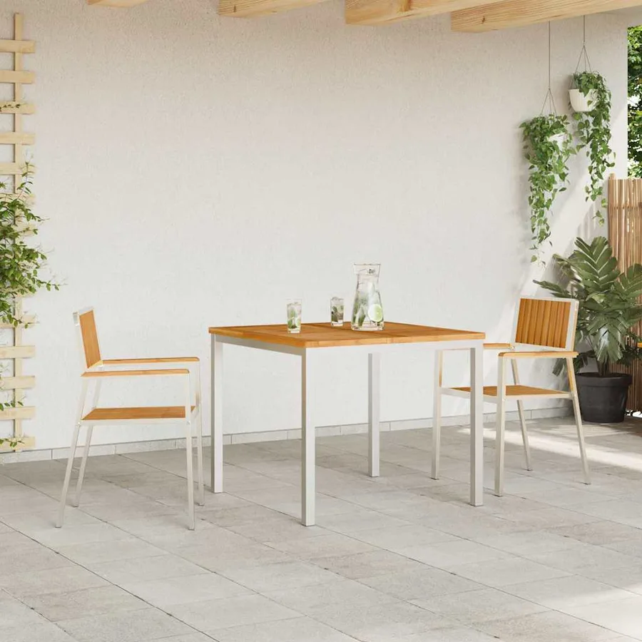 Chaise de jardin 2 pcs Bois de teck massif et acier inoxydable - 3