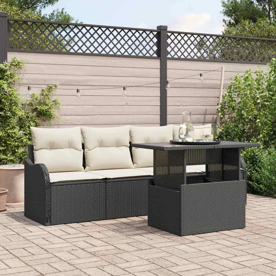Ensemble de canapé de jardin avec coussin 5 pcs Noir Poly rotin