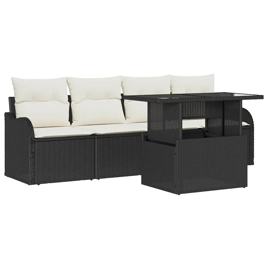 Ensemble de canapé de jardin avec coussin 5 pcs Noir Poly rotin - 2