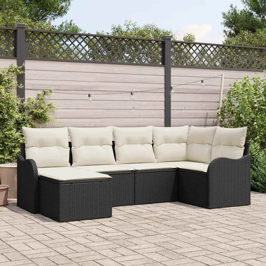 Ensemble de canapé de jardin 6 pcs Noir polyrotin