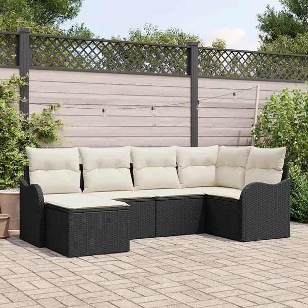 Ensemble de canapé de jardin 6 pcs Noir polyrotin