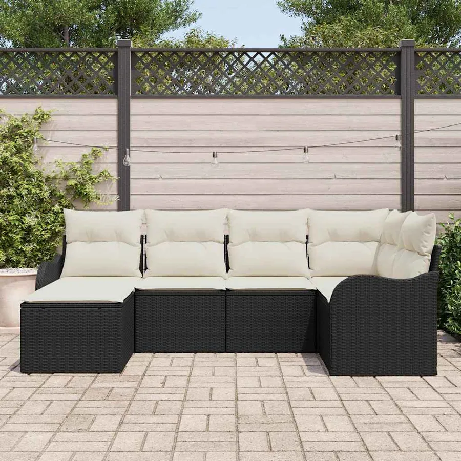 Ensemble de canapé de jardin 6 pcs Noir polyrotin - 3