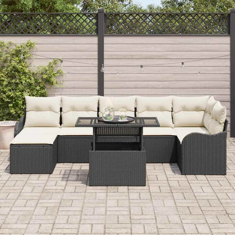 Ensemble de canapé de jardin avec coussin 8 pcs Noir Poly rotin - 3