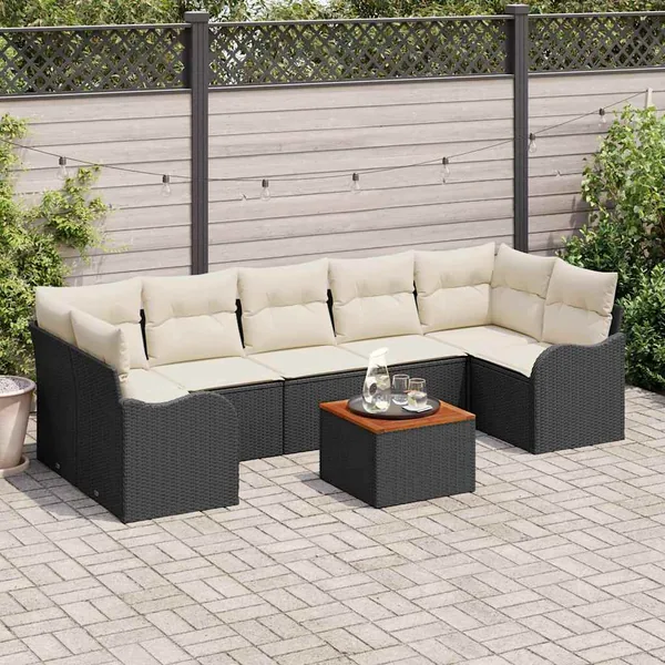 Ensemble de canapé de jardin avec coussin 8 pcs Noir polyrotin