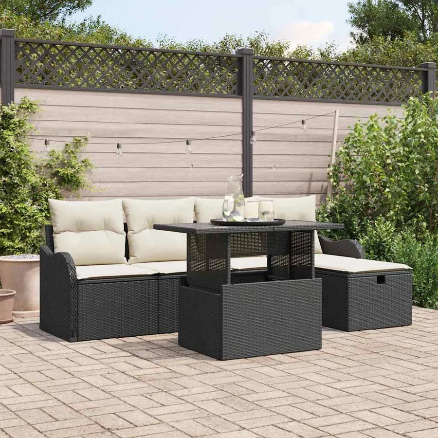 Ensemble de canapé de jardin avec coussin 6 pcs Noir Poly rotin