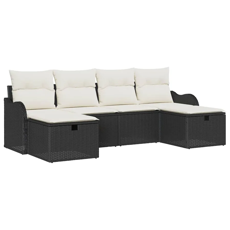 Ensemble de Canapés avec coussin 6 pcs Noir et Crème polyrotin - 2