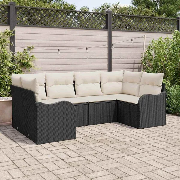 Ensemble de canapé de jardin avec coussin 6 pcs Noir Poly rotin