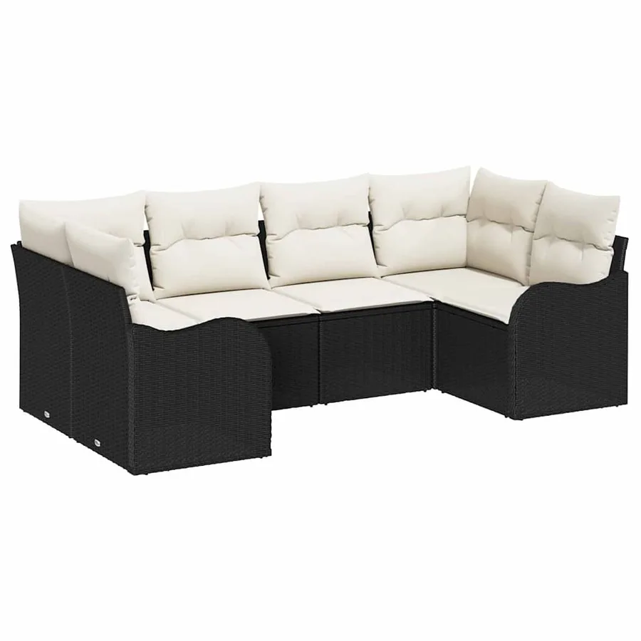 Ensemble de canapé de jardin avec coussin 6 pcs Noir Poly rotin - 2