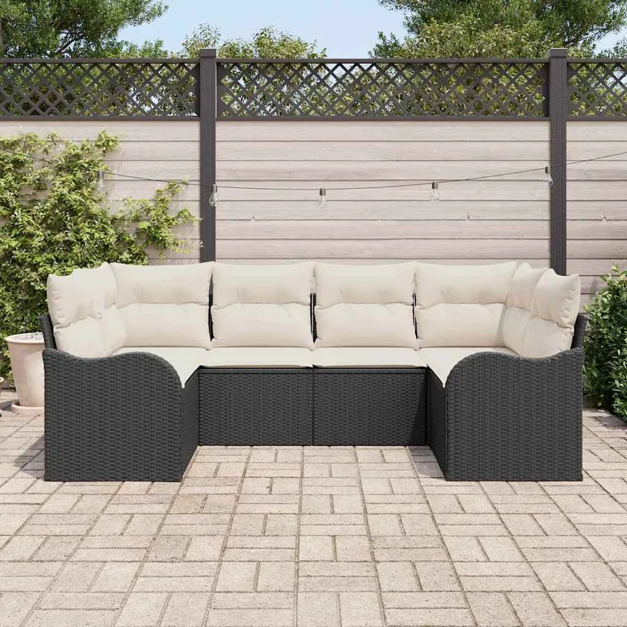 Ensemble de canapé de jardin avec coussin 6 pcs Noir Poly rotin - 3