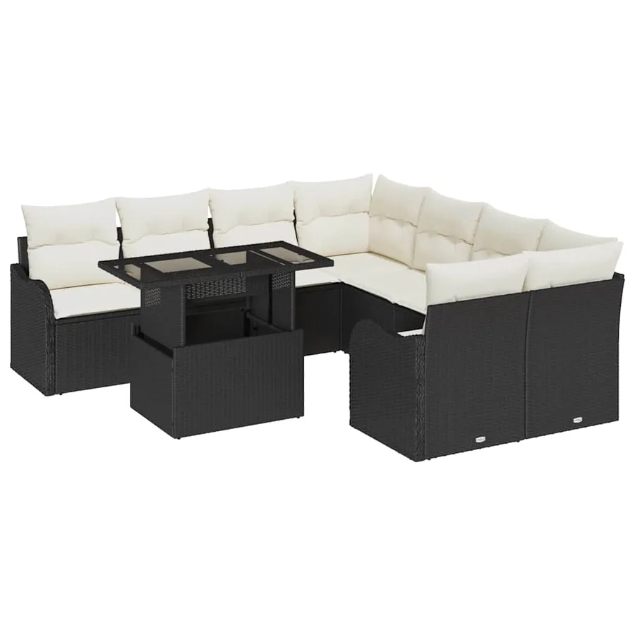 Ensemble de canapé de jardin avec coussin 9 pcs Noir Poly rotin - 2