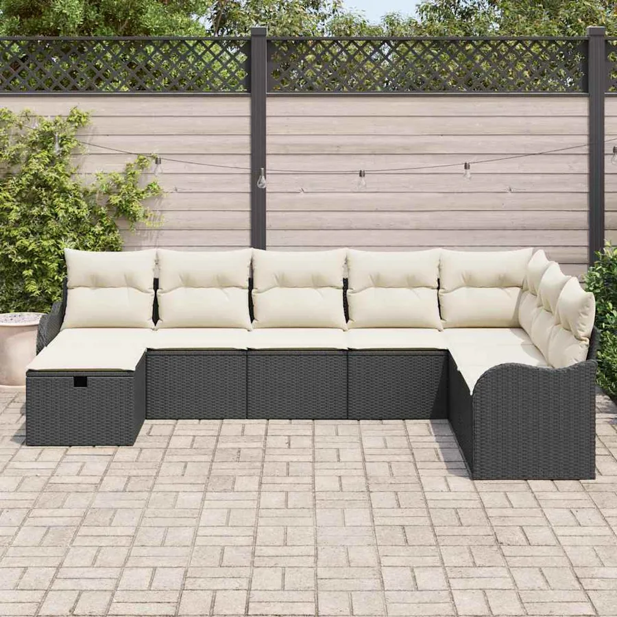 Ensemble de canapé de jardin avec coussin 8 pcs Noir Poly rotin - 3