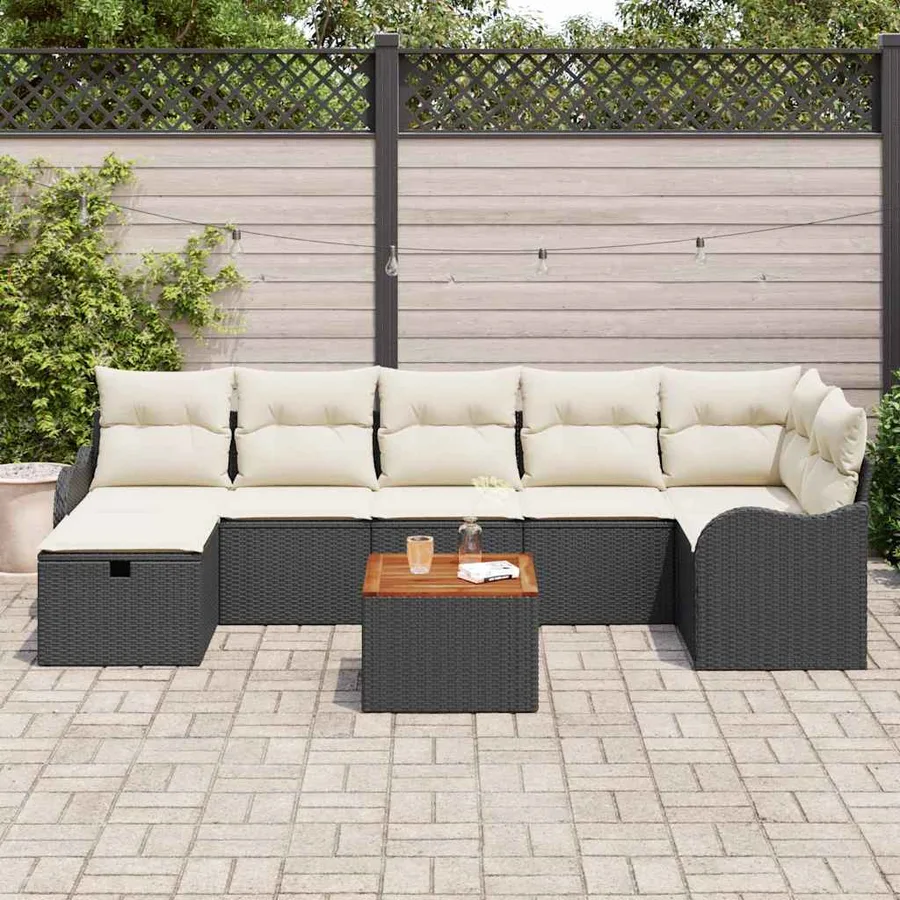 Ensemble de canapé de jardin avec coussin 8 pcs Noir Poly rotin - 3