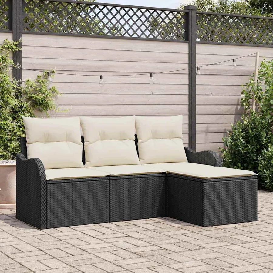 Ensemble de canapé de jardin avec stockage 4 pcs Noir polyrotin
