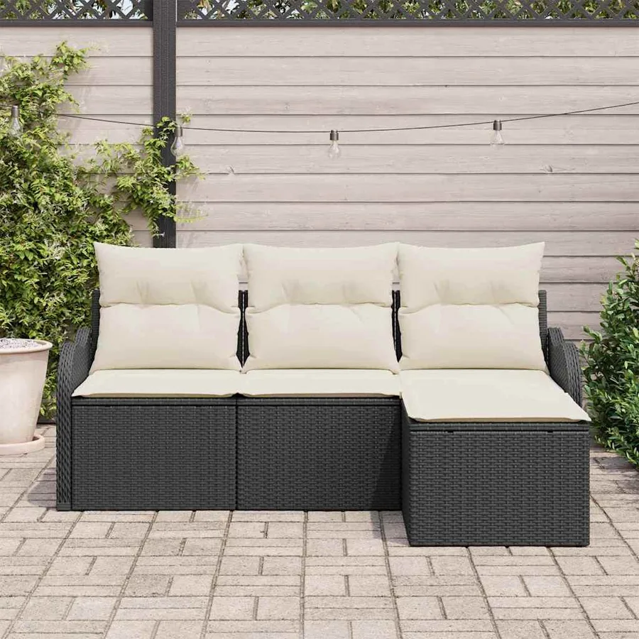 Ensemble de canapé de jardin avec stockage 4 pcs Noir polyrotin - 3