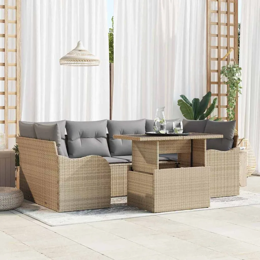 Ensemble de canapé de jardin 7 pcs Beige Poly rotin