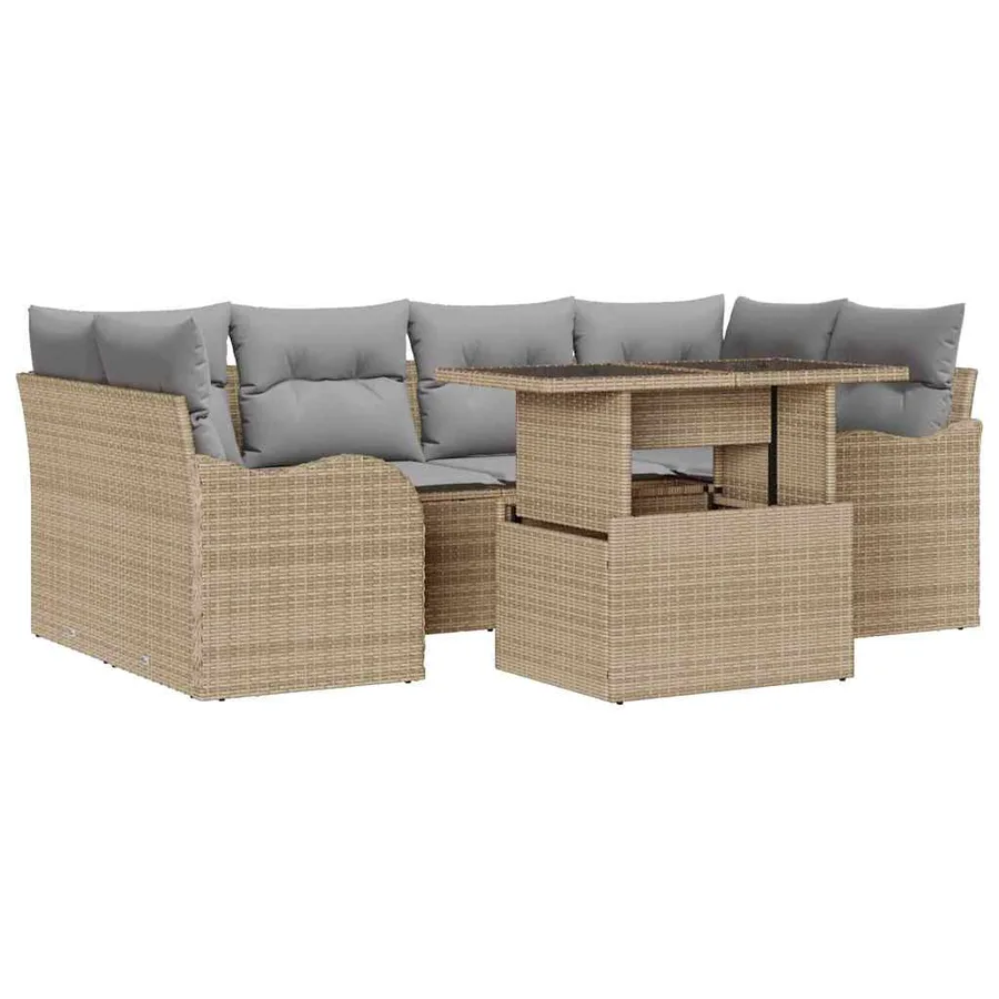 Ensemble de canapé de jardin 7 pcs Beige Poly rotin - 2