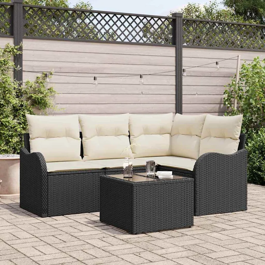 Ensemble de canapé de jardin 5 pcs Marron polyrotin