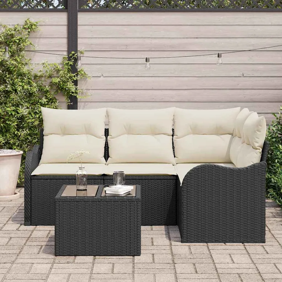 Ensemble de canapé de jardin 5 pcs Marron polyrotin - 3