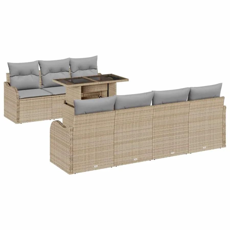 Ensemble de canapé de jardin 8 pcs Beige Poly rotin - 2