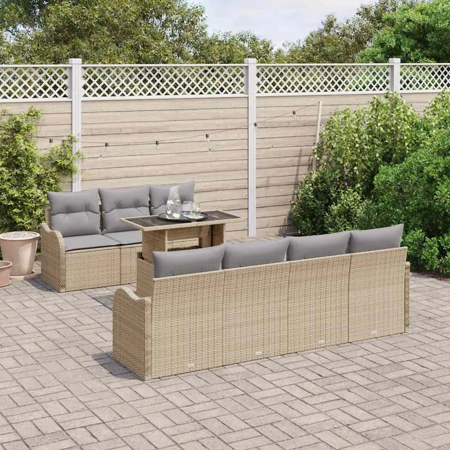 Ensemble de canapé de jardin 8 pcs Beige Poly rotin - 3