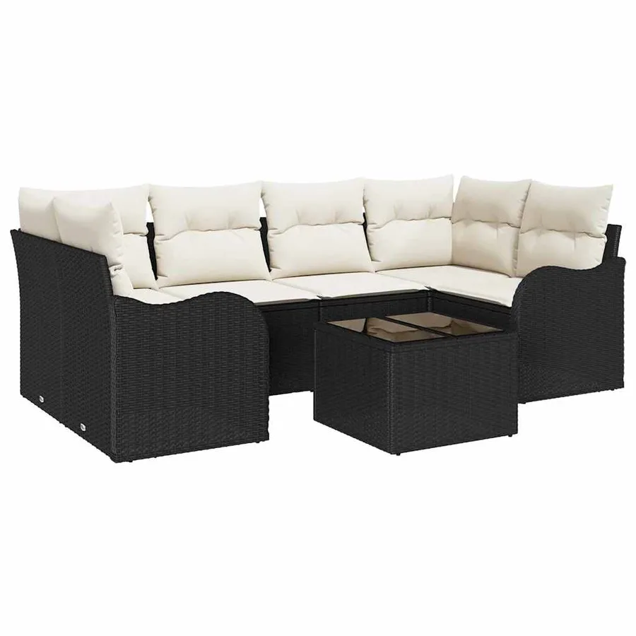 Ensemble de canapé de jardin avec coussin 7 pcs Noir et Crème - 2