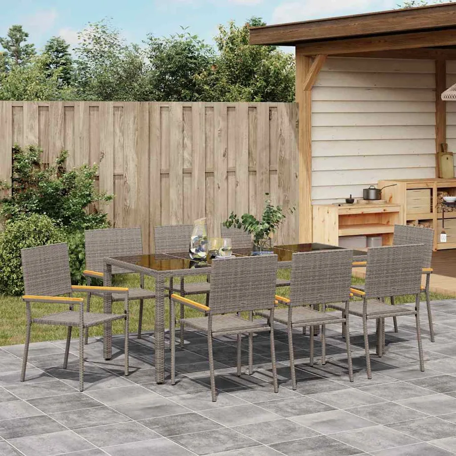 Ensemble de salle à manger pour jardin 9 pcs Gris polyrotin - 4