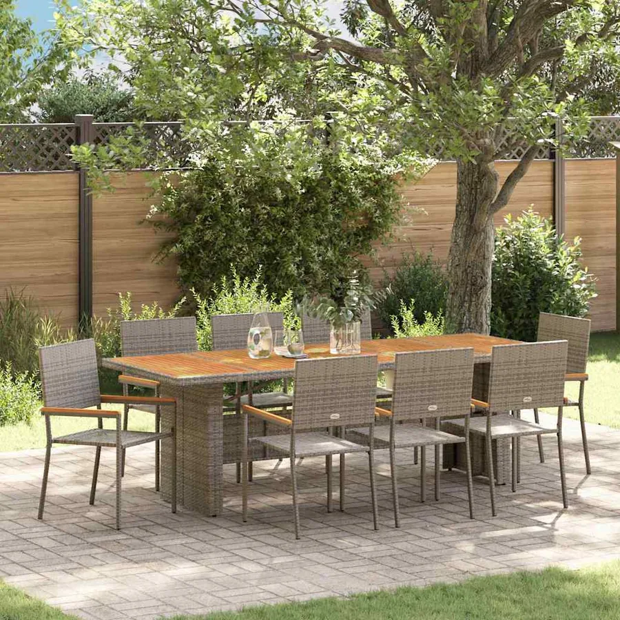 Ensemble de salle à manger pour jardin 9 pcs Gris polyrotin