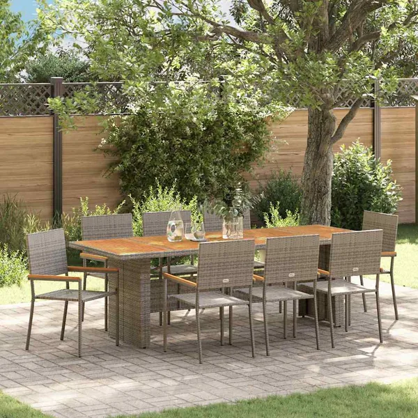 Ensemble de salle à manger pour jardin 9 pcs Gris polyrotin