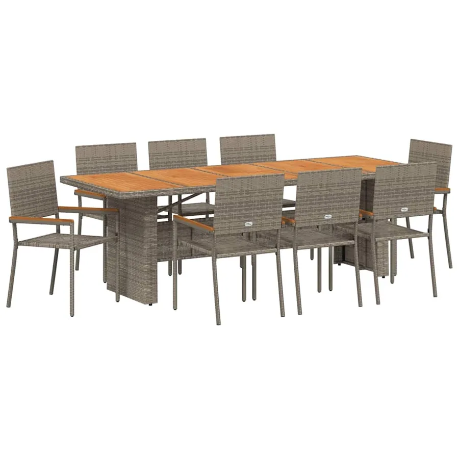 Ensemble de salle à manger pour jardin 9 pcs Gris polyrotin - 2