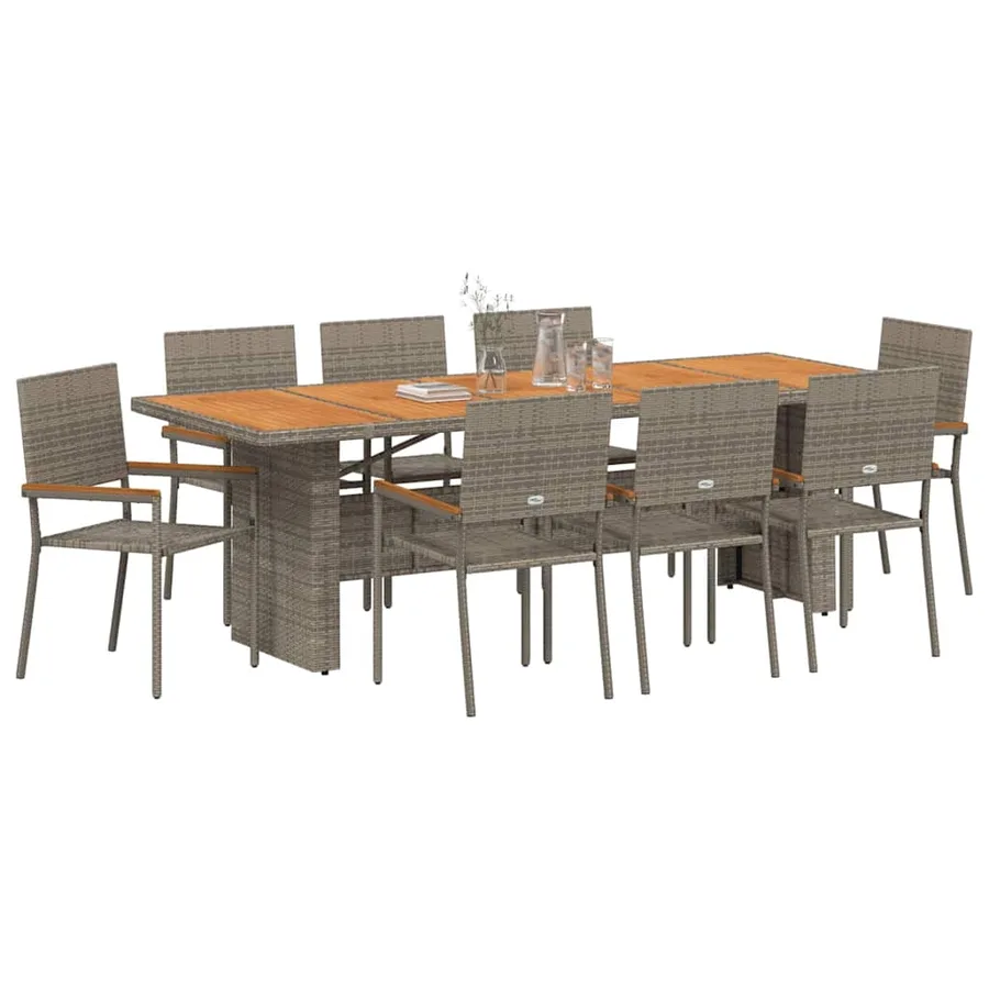 Ensemble de salle à manger pour jardin 9 pcs Gris polyrotin - 3