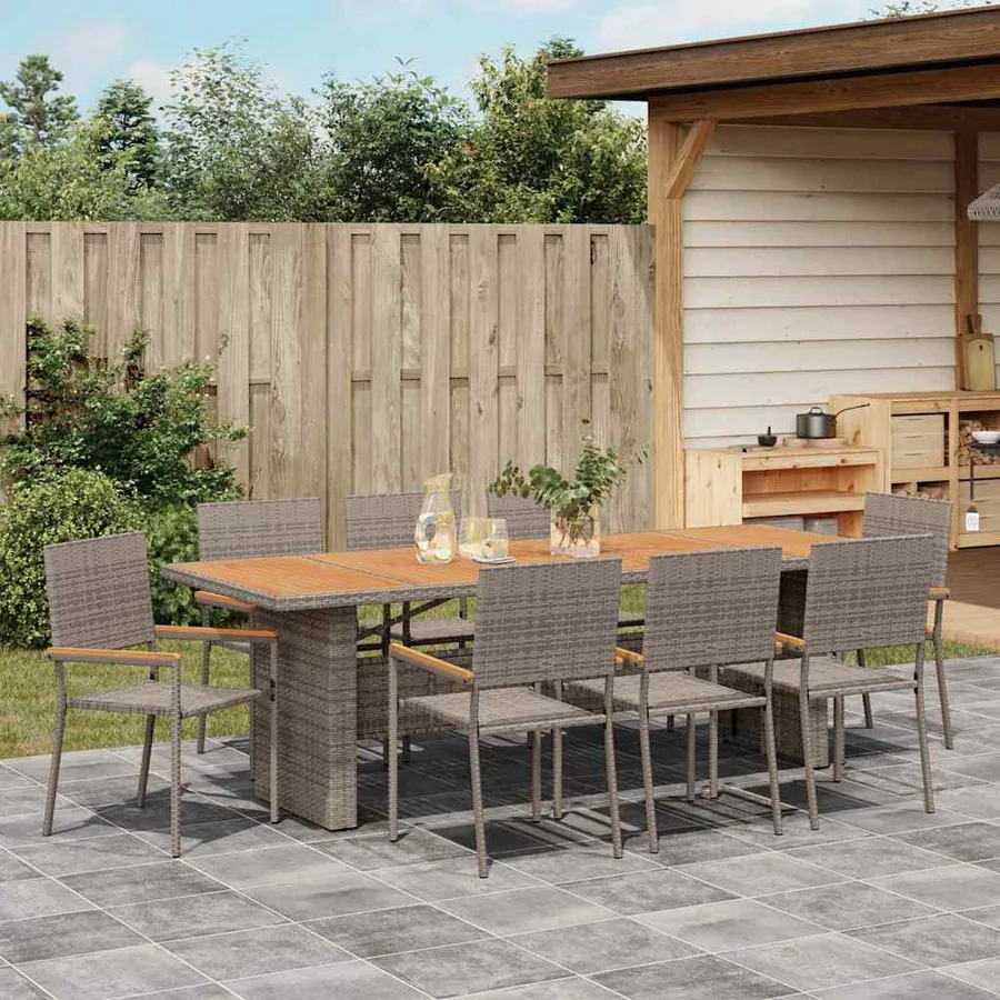 Ensemble de salle à manger pour jardin 9 pcs Gris polyrotin - 4