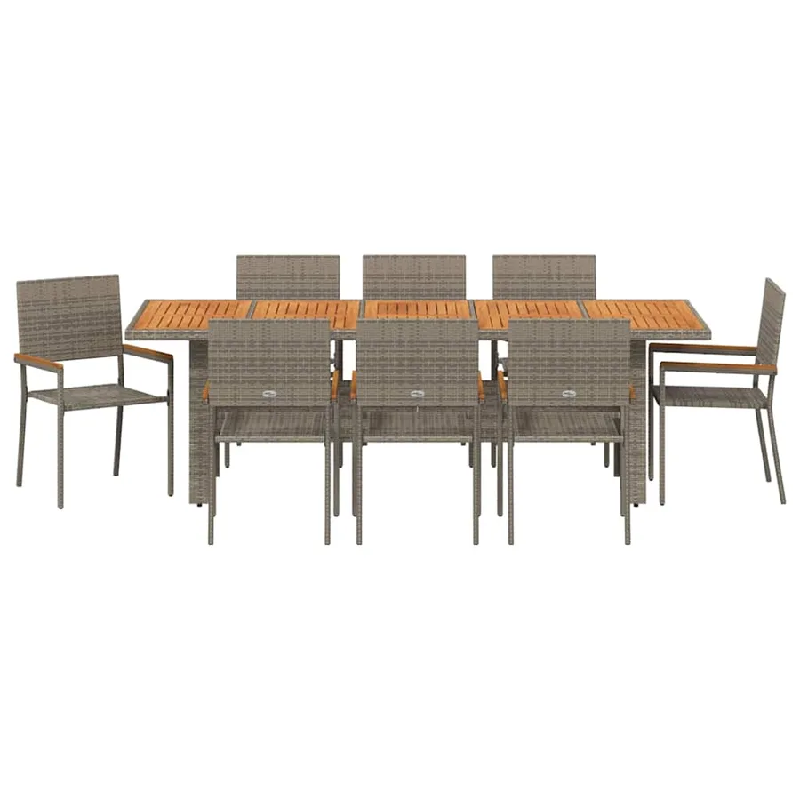 Ensemble de salle à manger pour jardin 9 pcs Gris polyrotin - 7