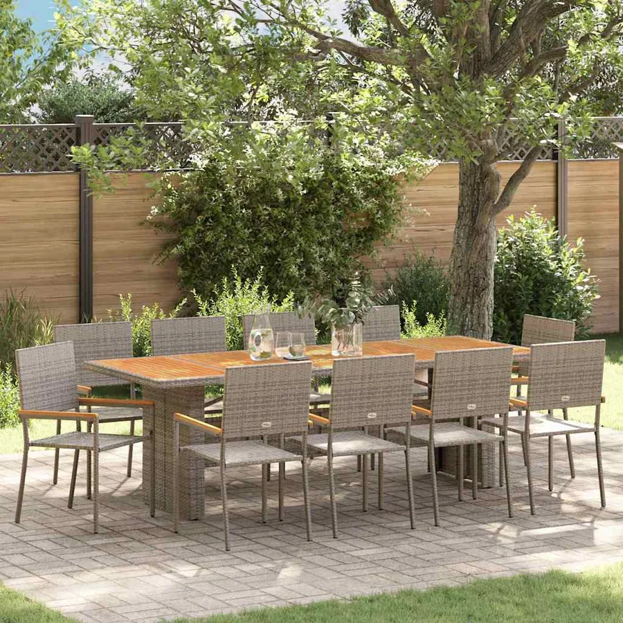Ensemble de salle à manger pour jardin 11 pcs Gris polyrotin