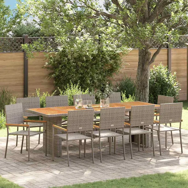 Ensemble de salle à manger pour jardin 11 pcs Gris polyrotin
