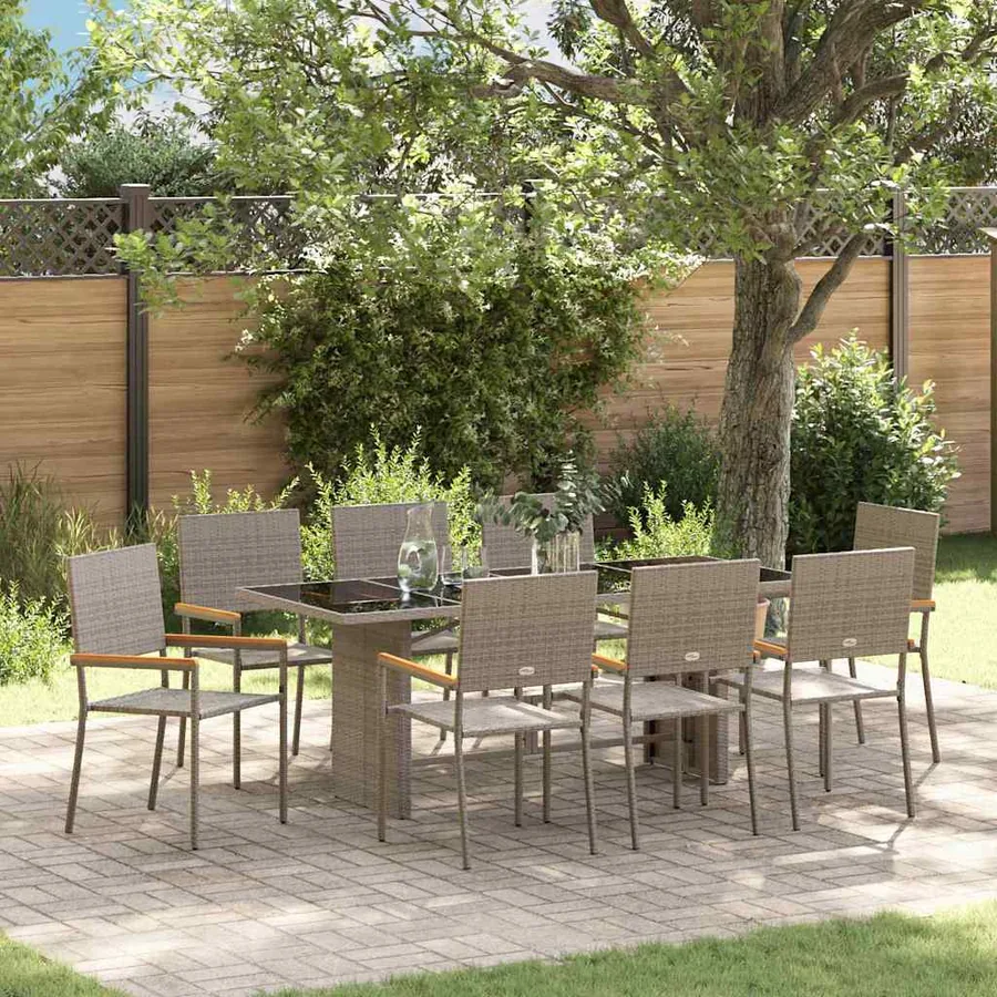 Ensemble de salle à manger pour jardin 9 pcs Gris polyrotin