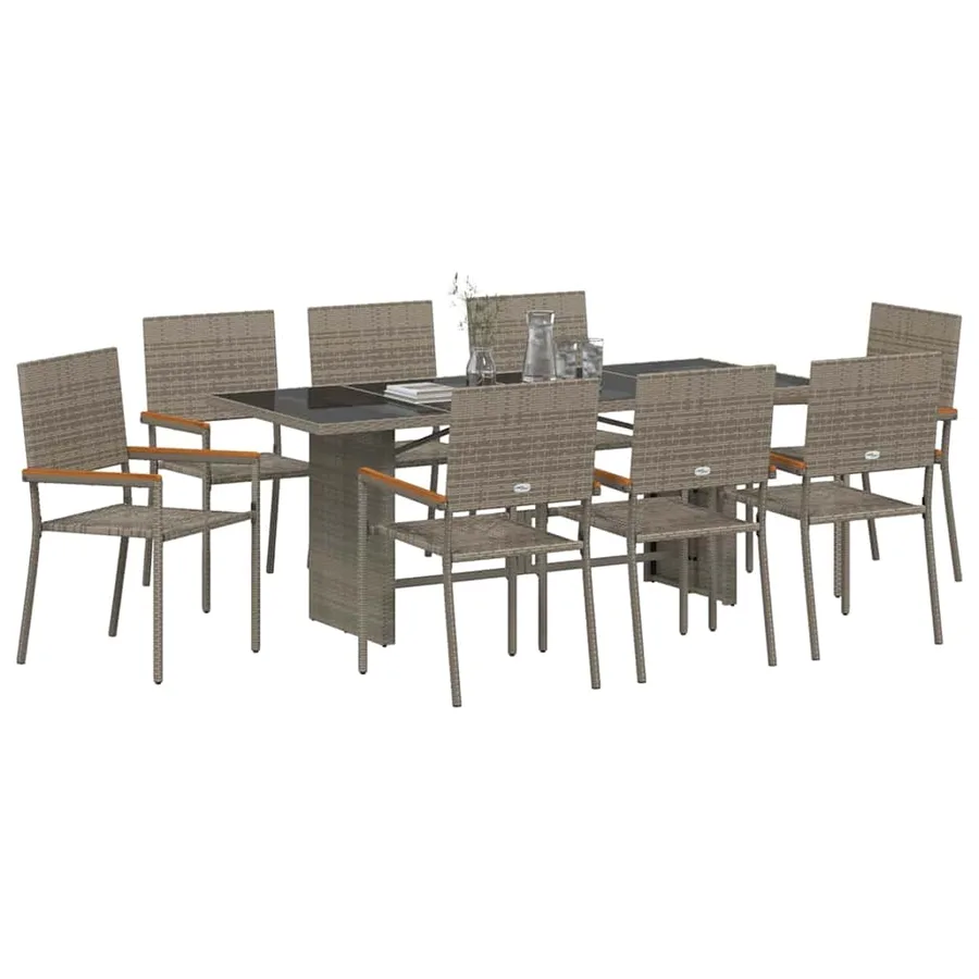 Ensemble de salle à manger pour jardin 9 pcs Gris polyrotin - 3