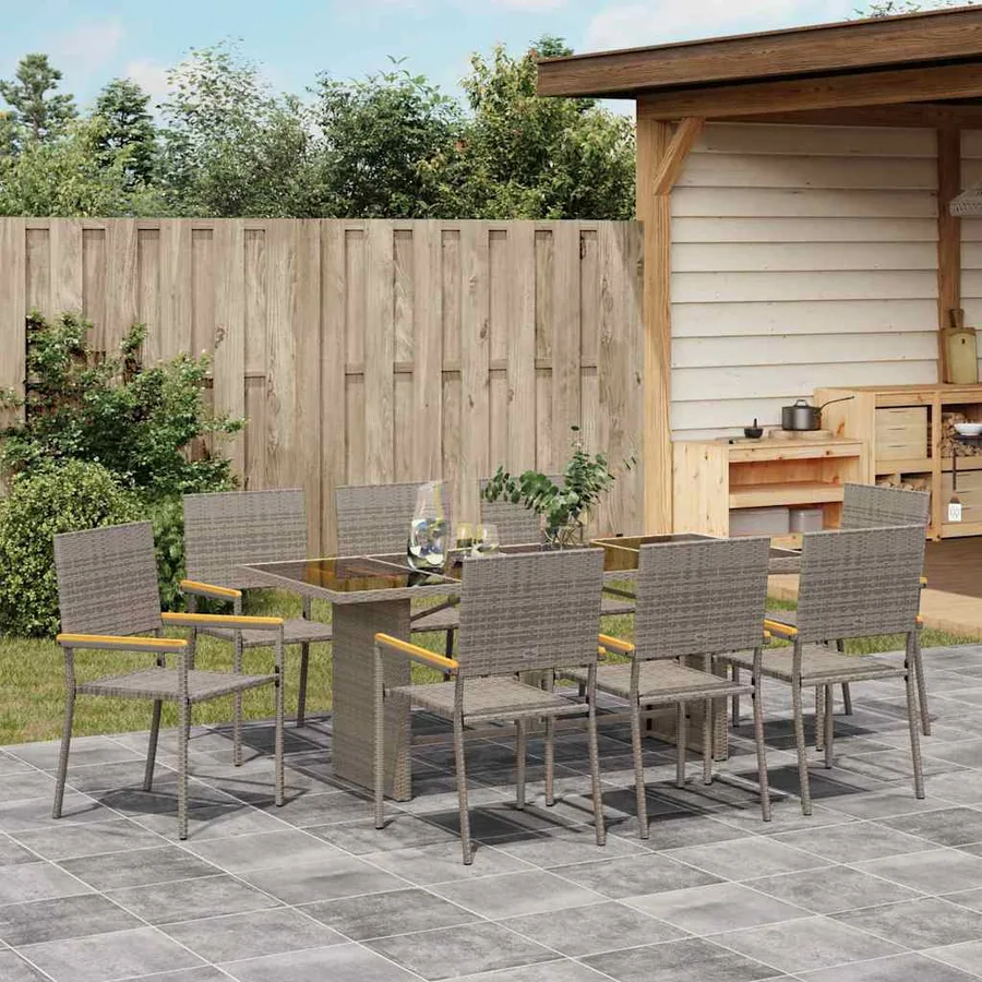 Ensemble de salle à manger pour jardin 9 pcs Gris polyrotin - 4