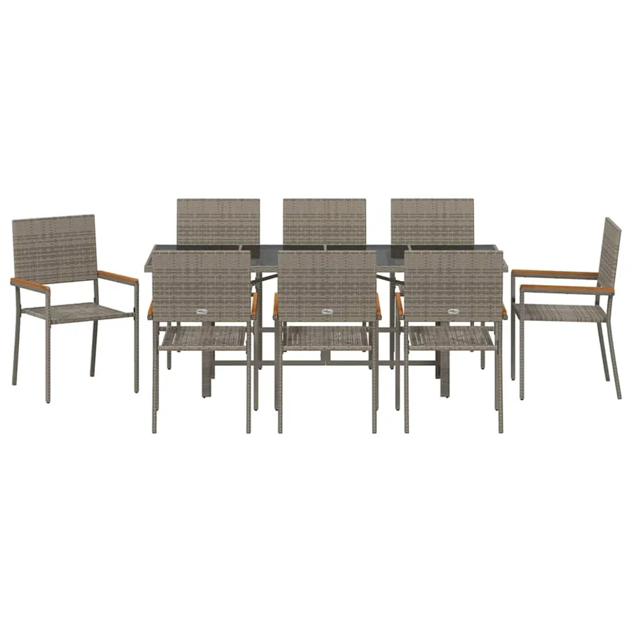 Ensemble de salle à manger pour jardin 9 pcs Gris polyrotin - 7